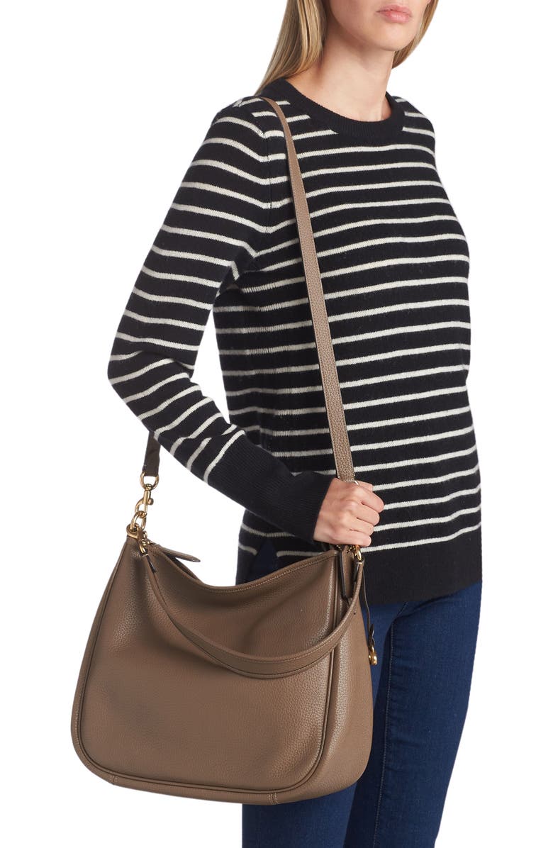 COACH Cary Soft Pebbled Leather Shoulder Bag, Alternate, color, B4/Dark Stone