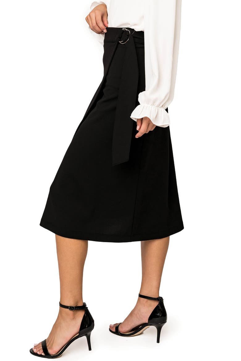 Wrapped Up Buckle Midi Skirt, Alternate, color, BLACK