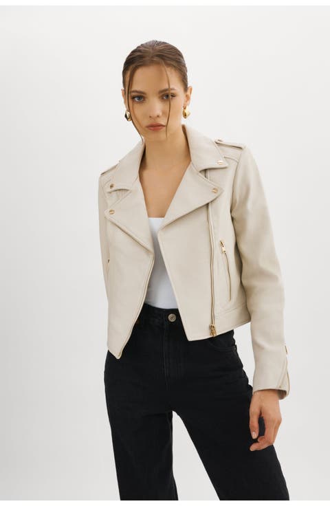 ジャケット・アウター leather lady jacket grayish beige Women's Leather field jacket | Grey | Diesel