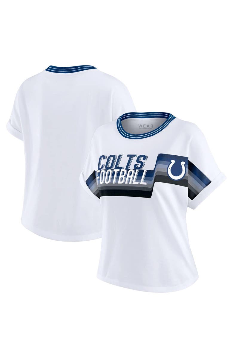 WEAR by Erin Andrews Women's WEAR by Erin Andrews White Indianapolis Colts Cropped Center Stripe Dolman T-Shirt, Main, color, White