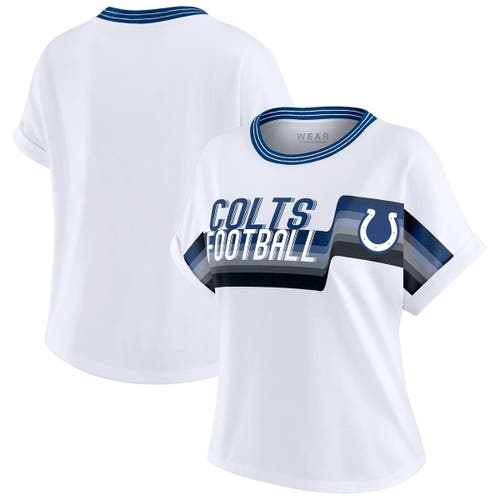 Wear By Erin Andrews White Indianapolis Colts Cropped Center Stripe Dolman T-shirt In Multi