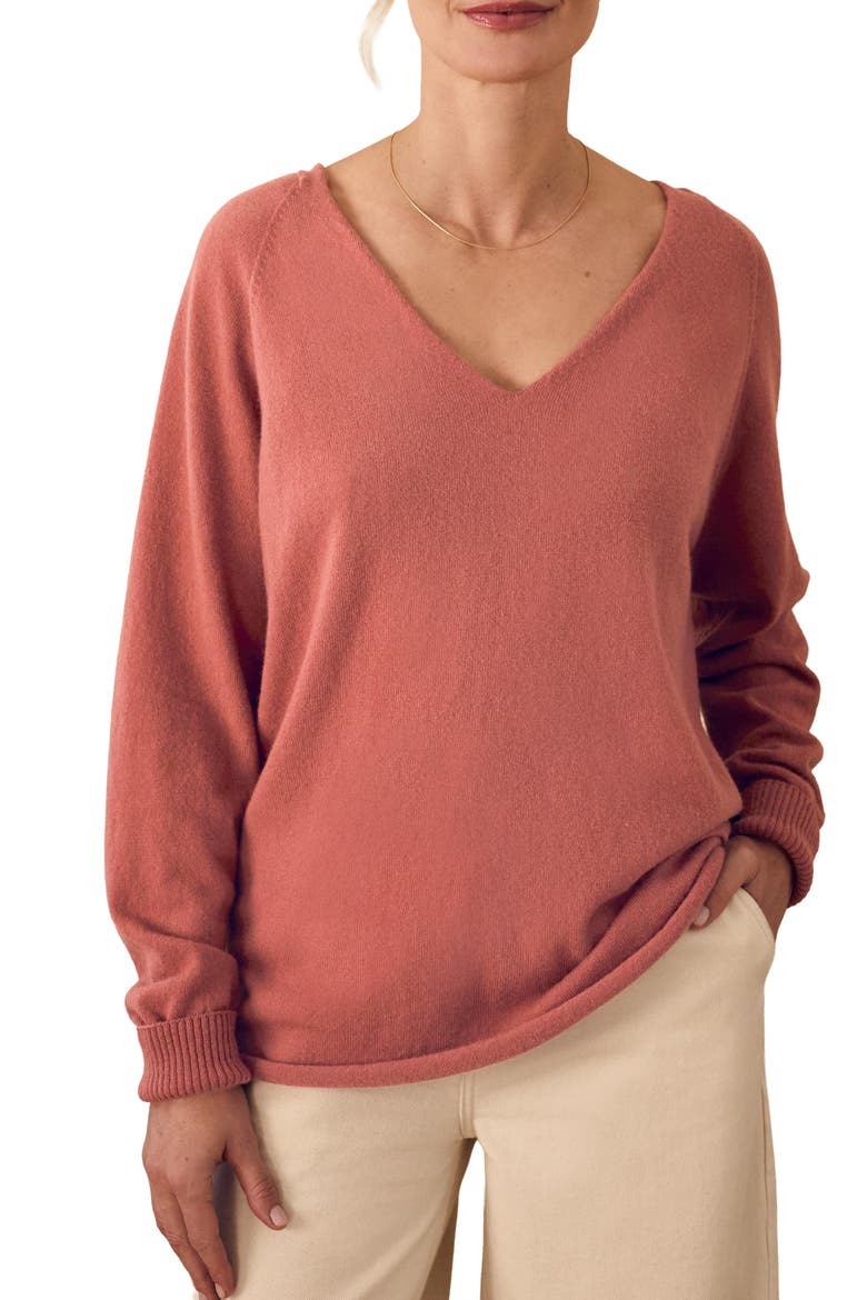British Geelong Relaxed V-Neck Sweater, Alternate, color, Rose