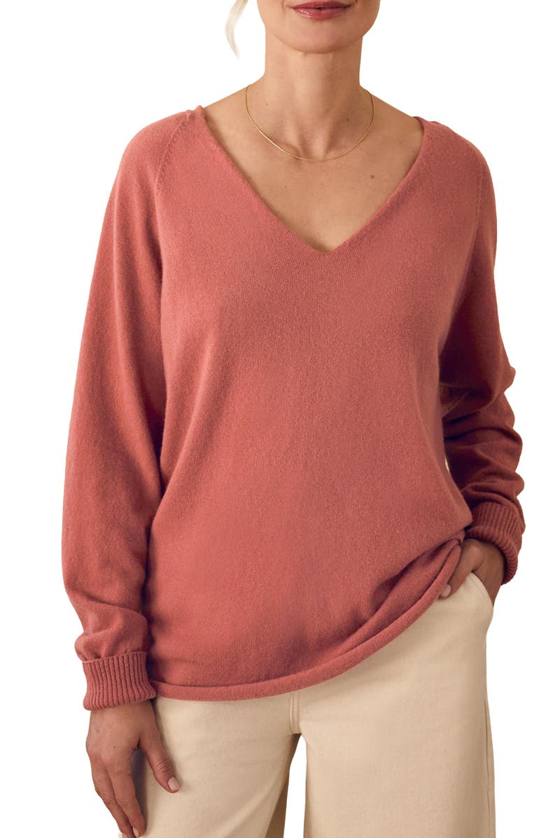 Celtic & Co. British Geelong Relaxed V-Neck Sweater, Alternate, color, Rose
