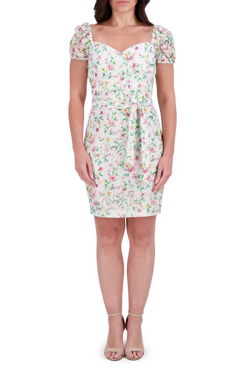 Print Tie Waist Body-Con Dress