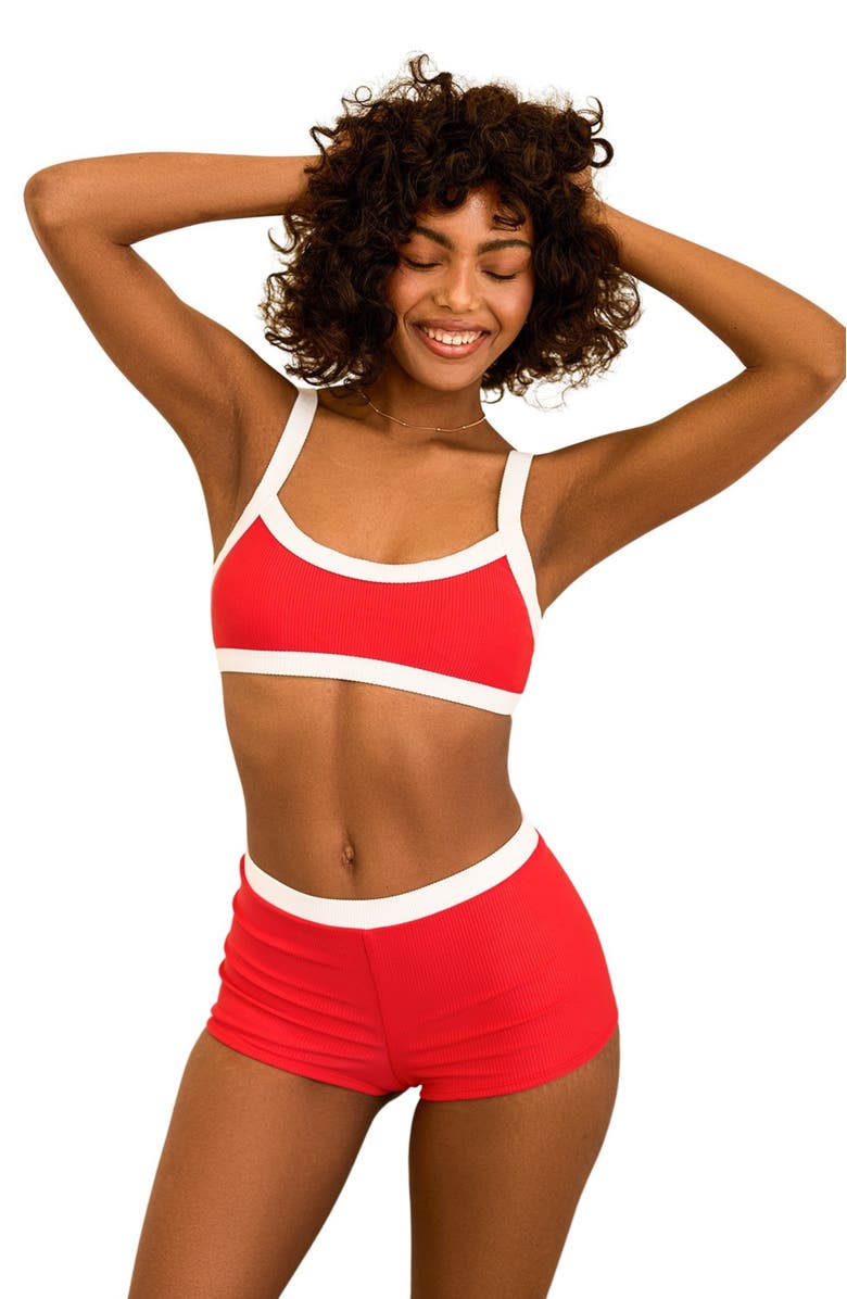 Dippin Daisys Farrah Elastic Waist Booty Short, Main, color, Poppy/White Rib