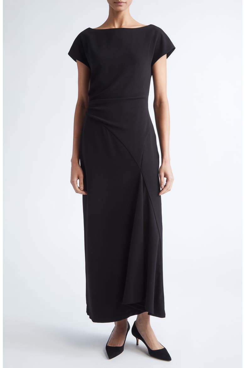 Cascade Stretch Crepe Dress, Main, color, BLACK