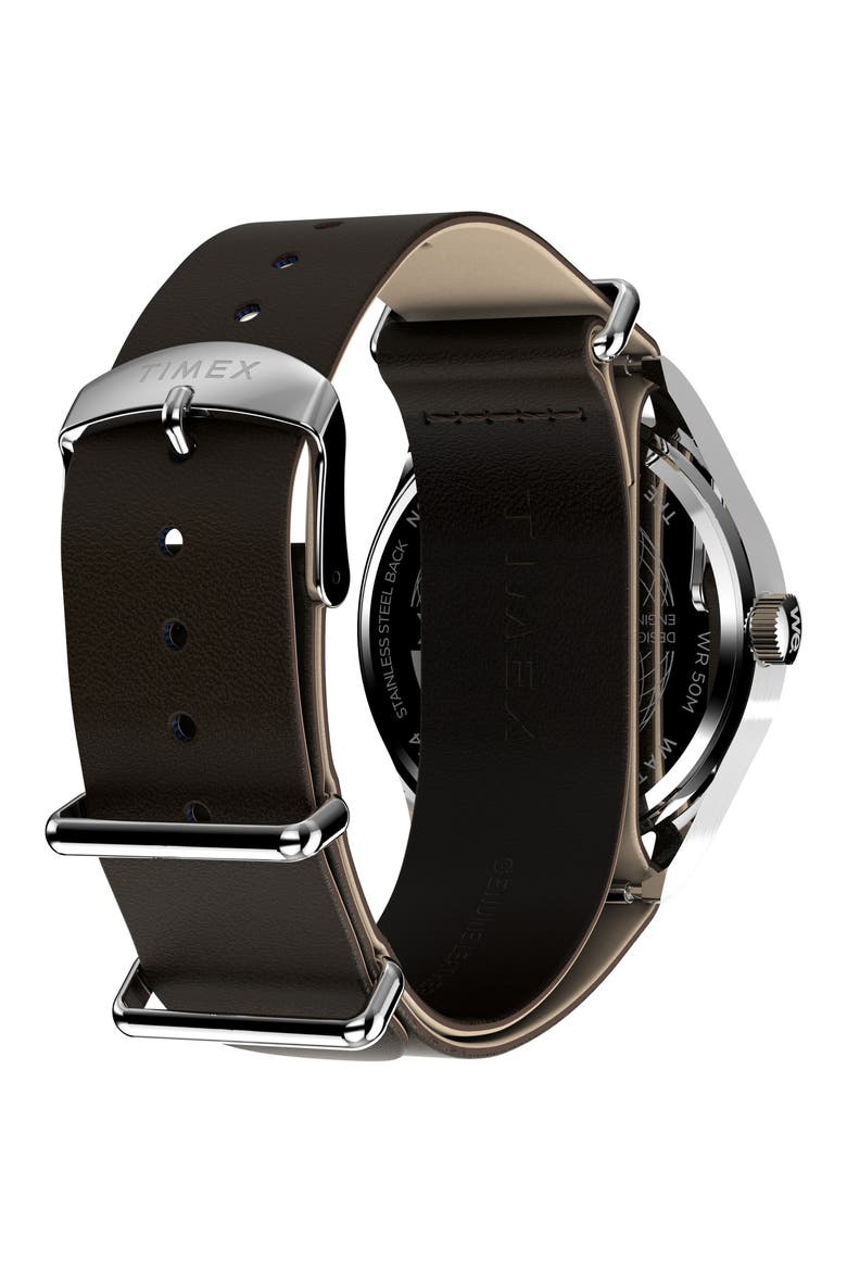 Weekender New England Leather Strap Watch, 39mm, Alternate, color, WHITE