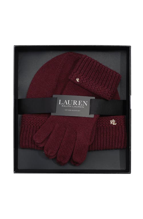 Lauren Ralplh Lauren Racking Stitch Knit Beanie And Glove Giftset In Red