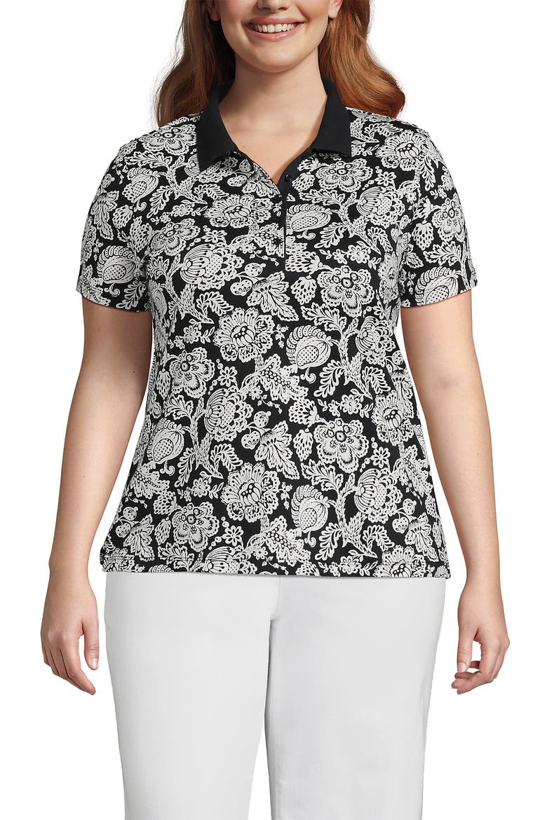 Plus Size Supima Cotton Polo Shirt, Alternate, color, Black/Ivory Floral Medley