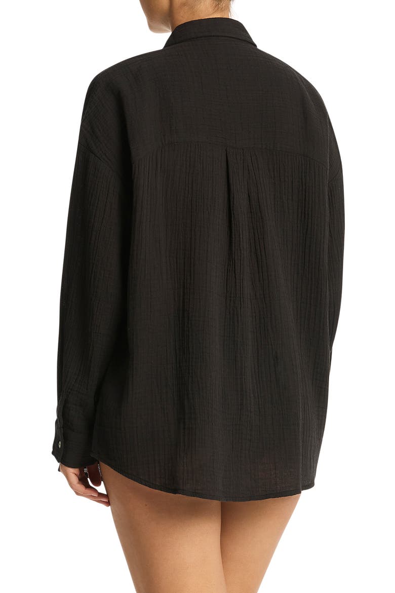 Sunset Beach Oversize Cotton Cover-Up Shirt, Alternate, color, BLACK