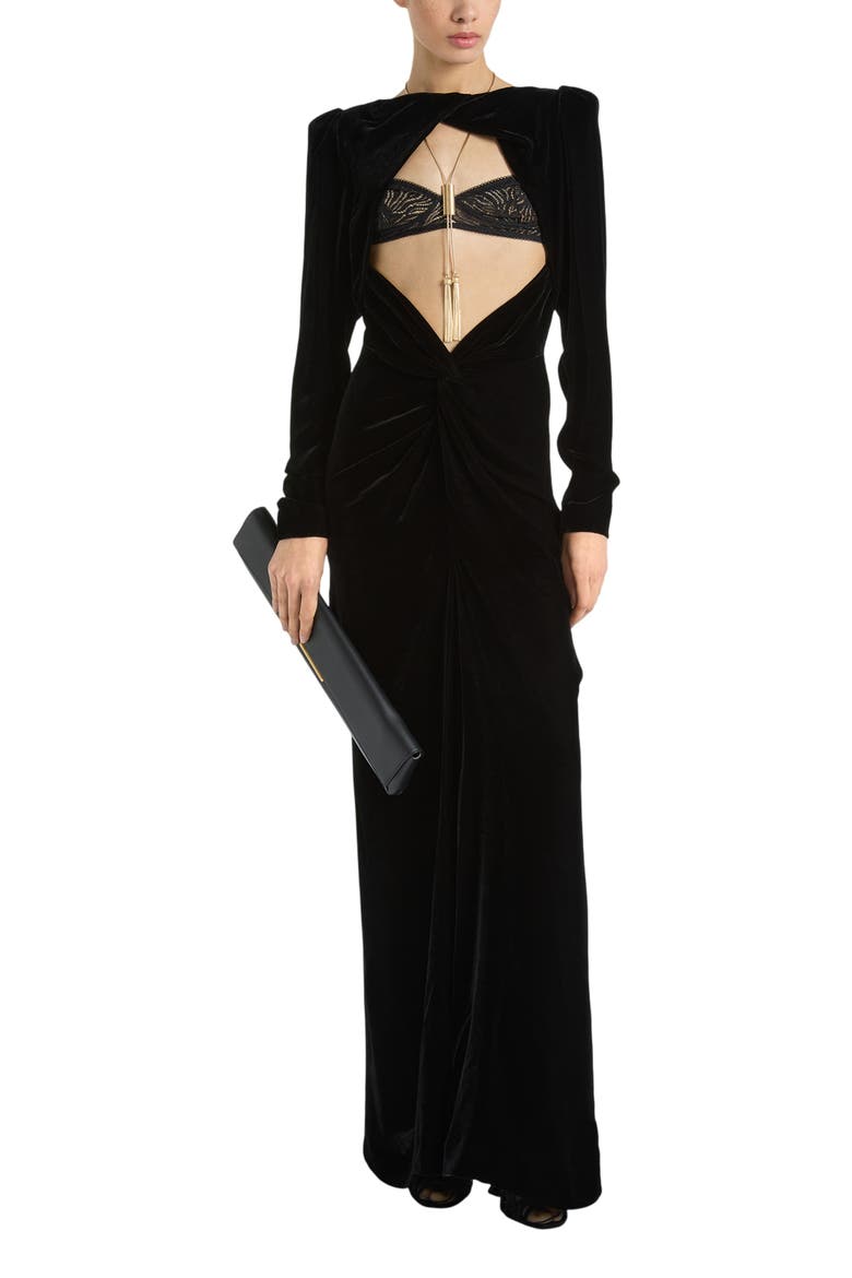 Long Velvet and Lace Dress, Alternate, color, black