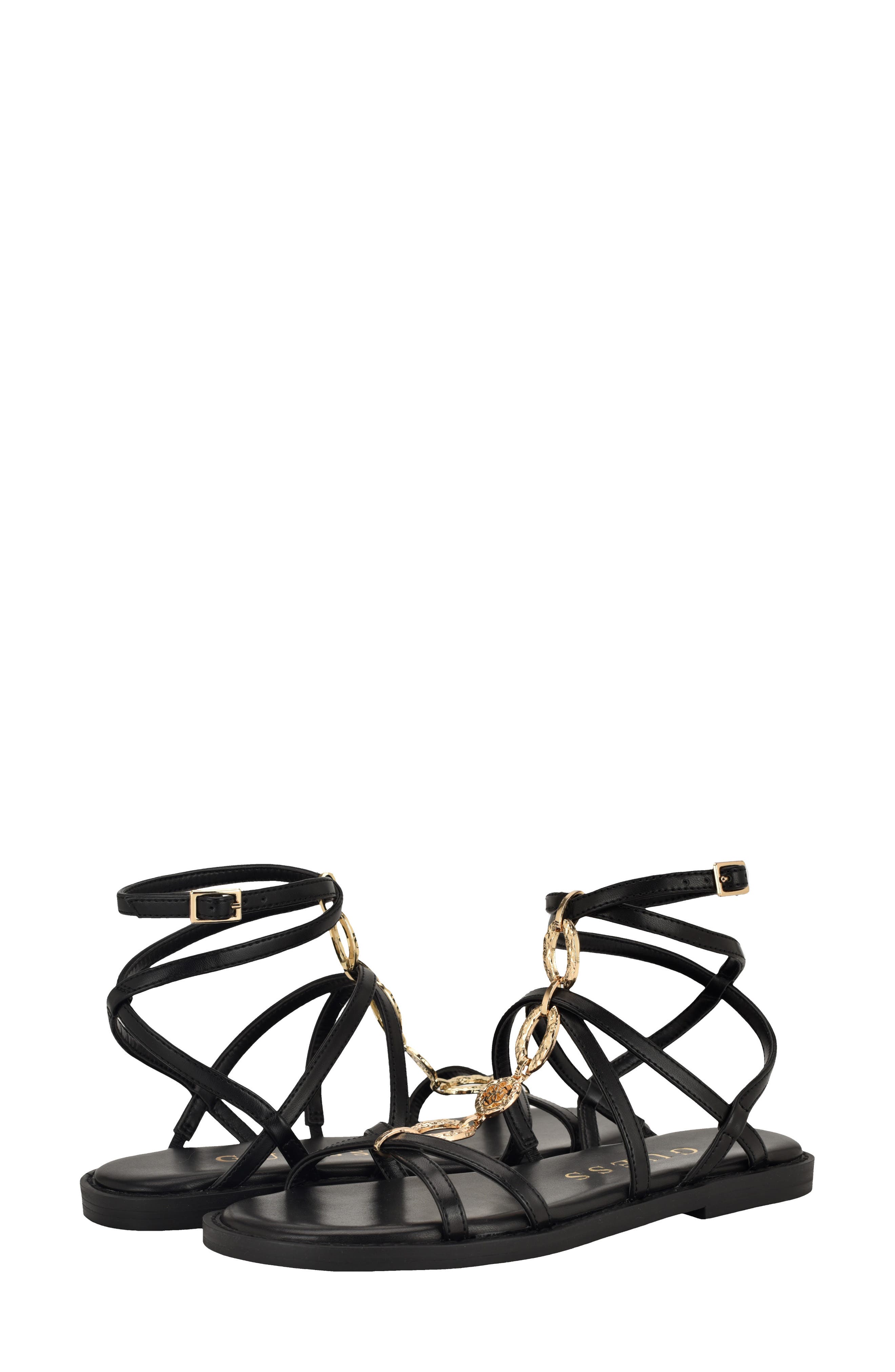GUESS Grunge Strappy Sandal, Alternate, color, Black 001