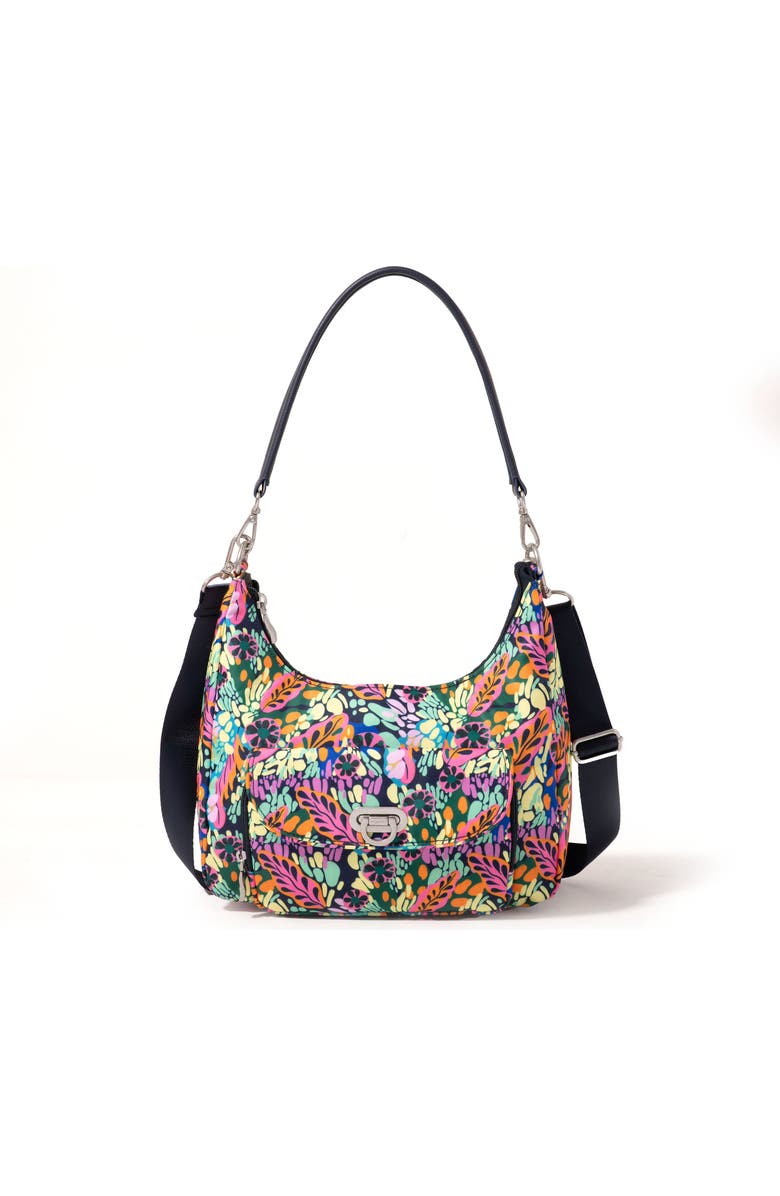 BAGGALLINI Coastal Flip Lock Half Moon Bag, Main, color, Paradise Print