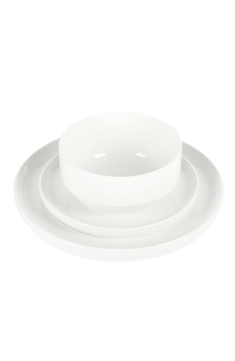 Gibson Home Snowscape 12 Piece fine Ceramic Stackable Dinnerware Set, Alternate, color, White