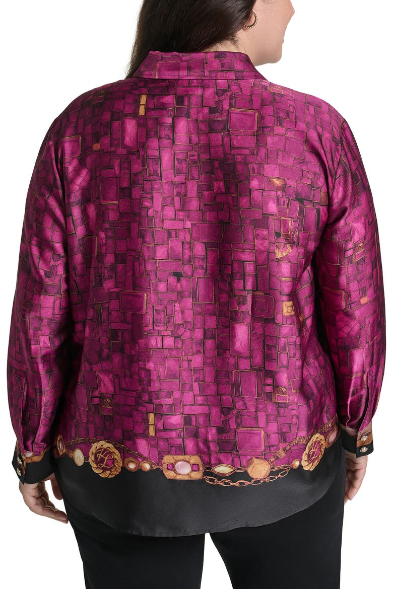 Printed Long Sleeve Button Front Shirt, Alternate, color, CHERRY LACQUER COMBO