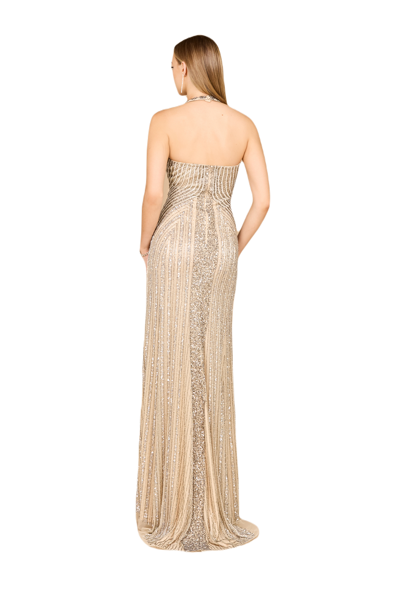 Halter Neck Dress with Keyhole, Alternate, color, NudeSilver