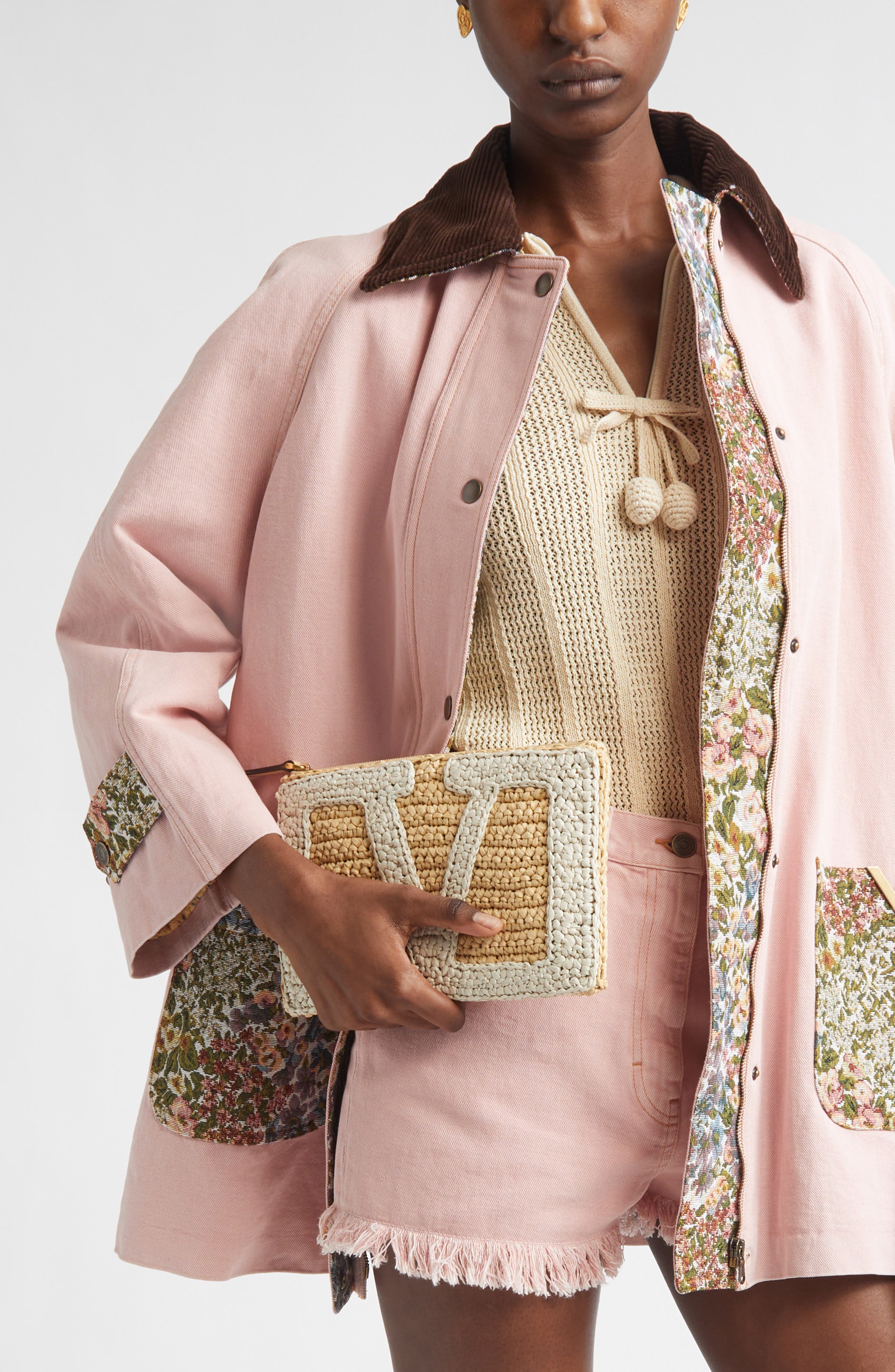 Valentino Garavani Viva Superstar Raffia Clutch, Alternate, color, Natural