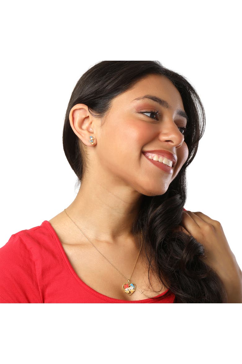 Donald and Daisy Duck Heart Necklace 18" Official License, Sterling Silver, Alternate, color, Metallic Gold