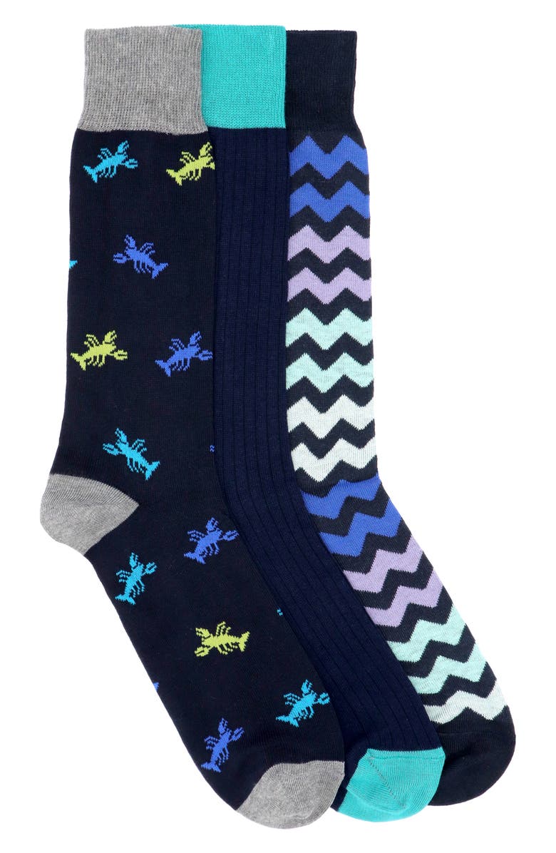 Lorenzo Uomo Cotton Blend Pattern Crew Socks - Pack of 3, Main, color, 