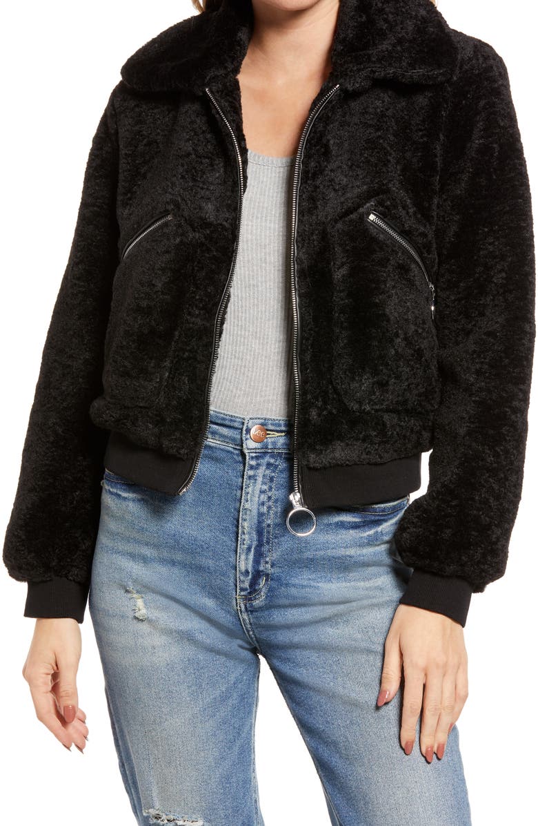 BLANKNYC Faux Shearling Bomber Jacket, Main, color, 