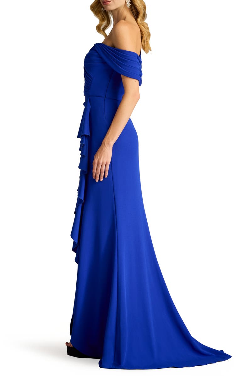 Tadashi Shoji Pleated One Shoulder Crepe Gown, Alternate, color, Mystic Blue