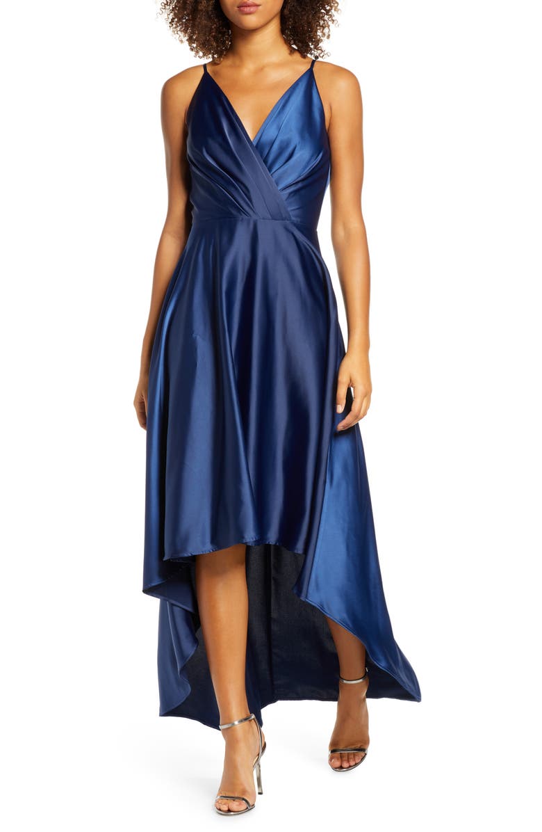 Chi Chi London Katherine Surplice High/Low Satin Gown, Alternate, color,