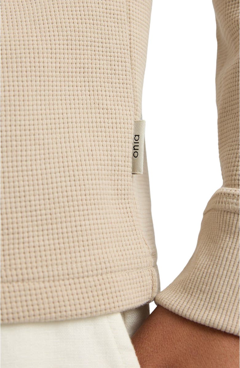 Onia Heavyweight Cotton Waffle Henley Sweatshirt, Alternate, color, Sand