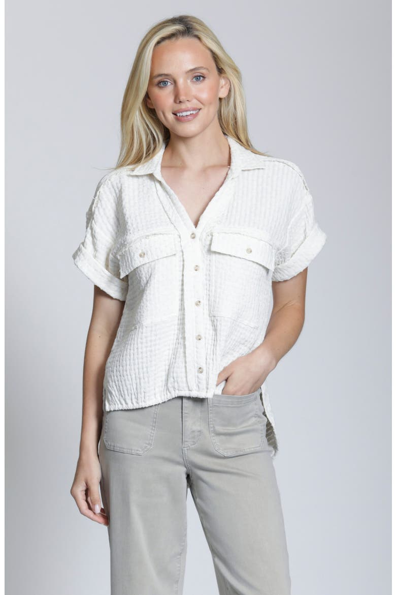 Breezy Bubble Button-Up Shirt, Alternate, color, NATURAL