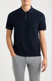 Nordstrom Short Sleeve Ribbed Cotton & Cashmere Polo Sweater