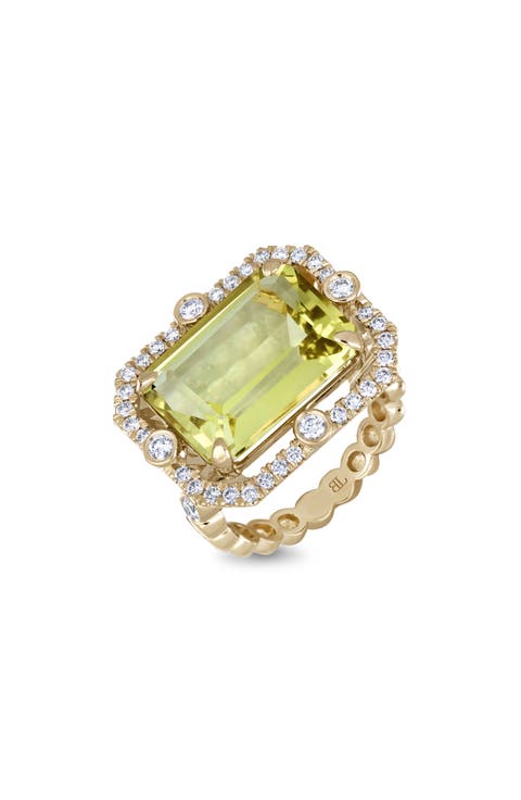 18K Gold Iris Lemon Quartz & Diamond Statement Ring