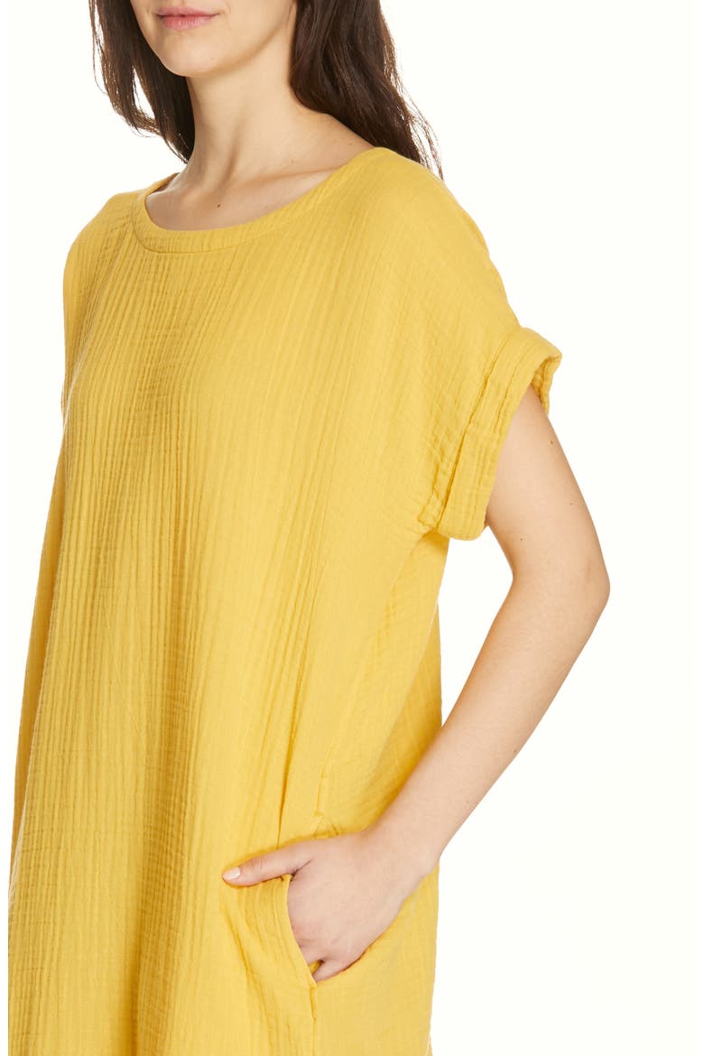 Textured Organic Cotton Shirt Dress, Alternate, color, MARIGOLD