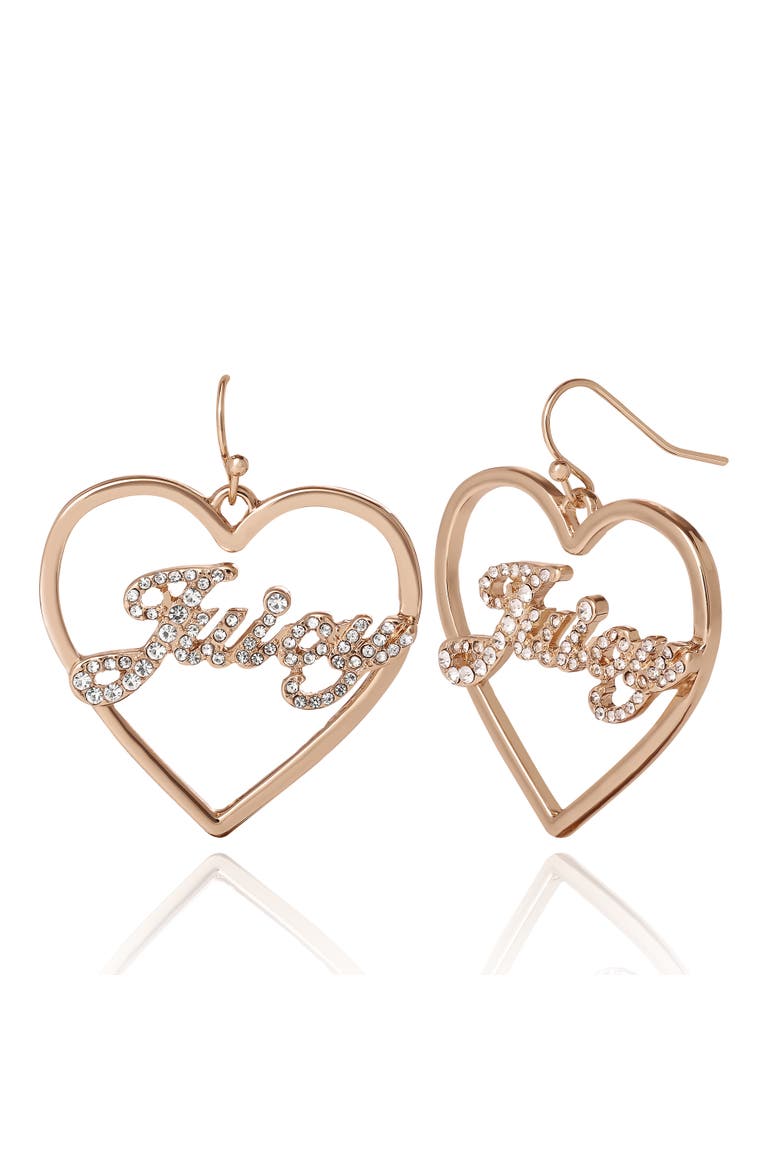 Crystal Heart Drop Script Logo Earrings, Alternate, color, Gold