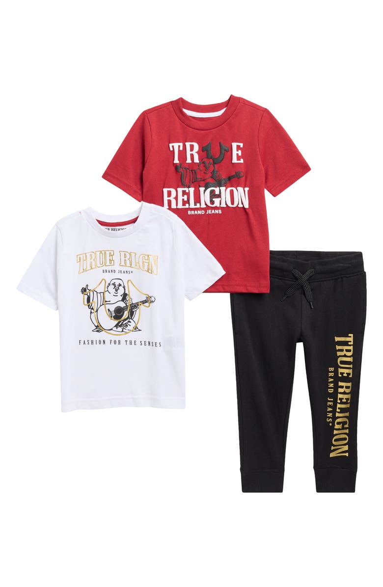 True Religion 3-Piece Graphic T-Shirt & Joggers Set, Main, color, White