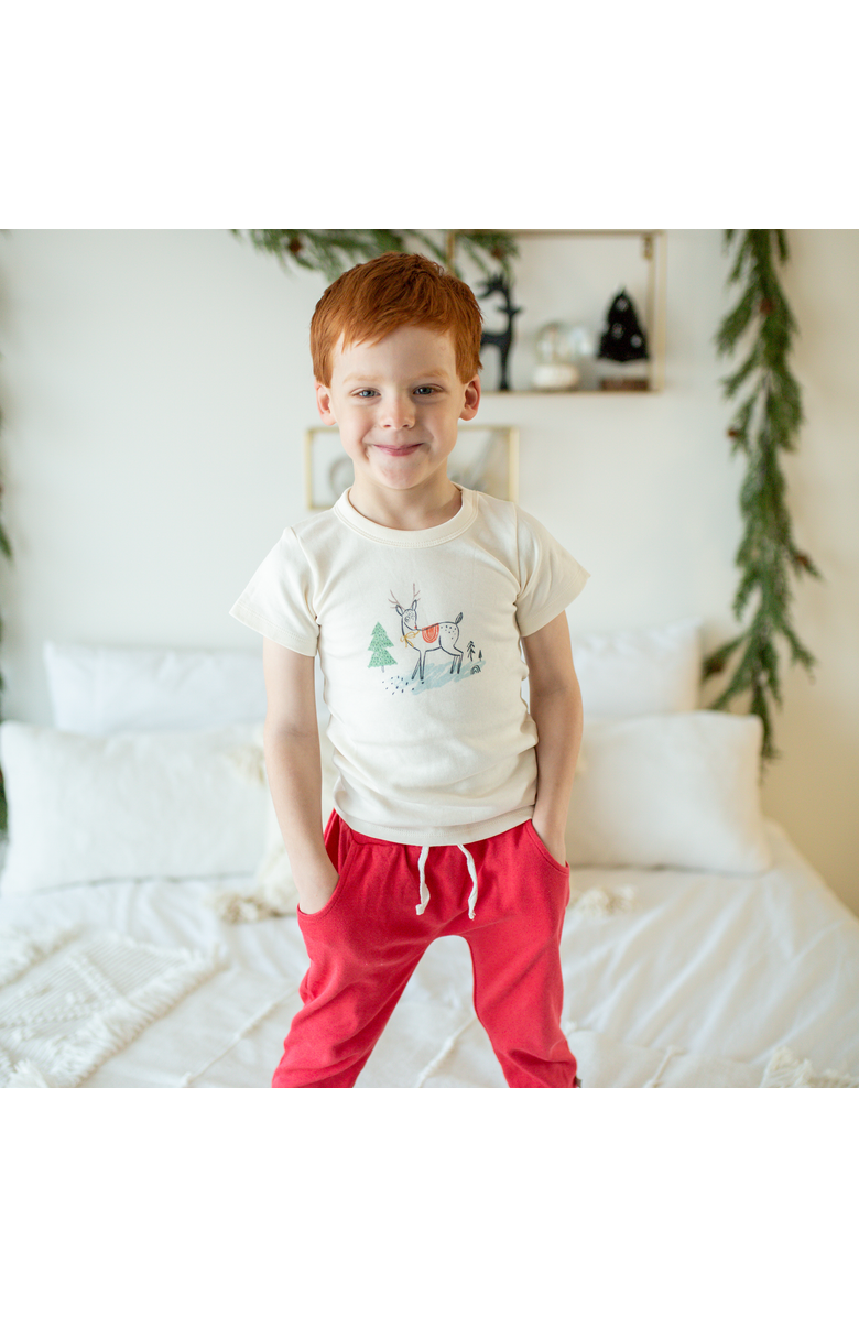 Finn + Emma Organic Graphic Tee | Christmas Deer, Alternate, color, Off White