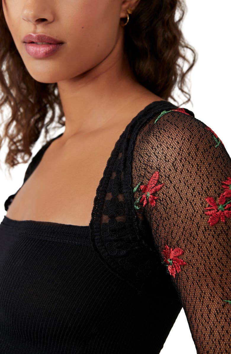 Free People Jolie Mesh Sleeve Rib Top, Alternate, color, 