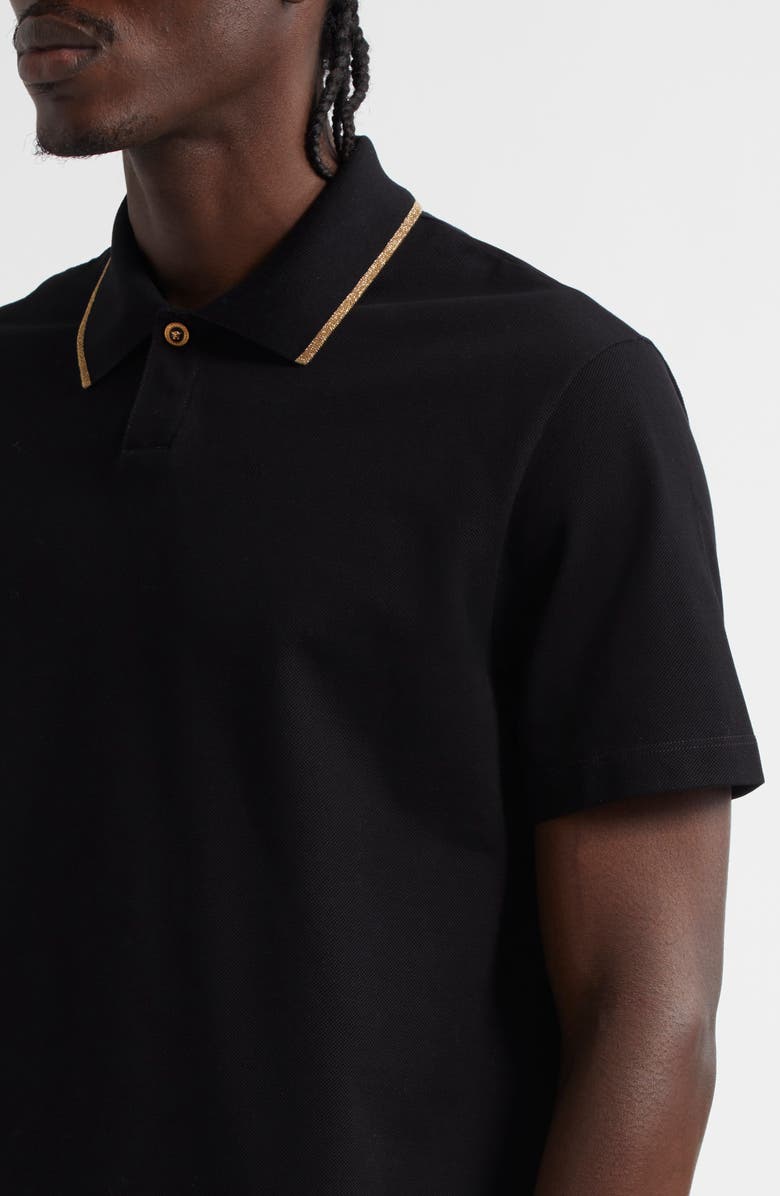 Versace Contrast Trim Cotton Piqué Polo, Alternate, color, Black