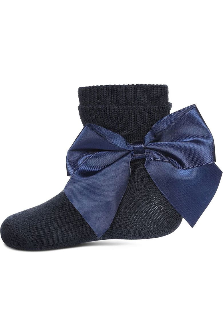 Kid's Silky Side Bow Anklet Socks, Main, color, Navy