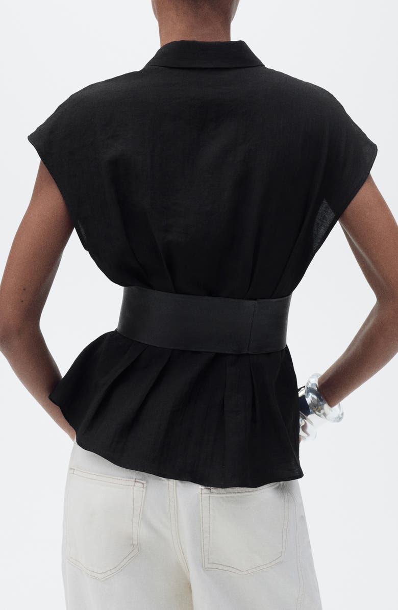 MANGO Pleat Front Sleeveless Button-Up Shirt, Alternate, color,