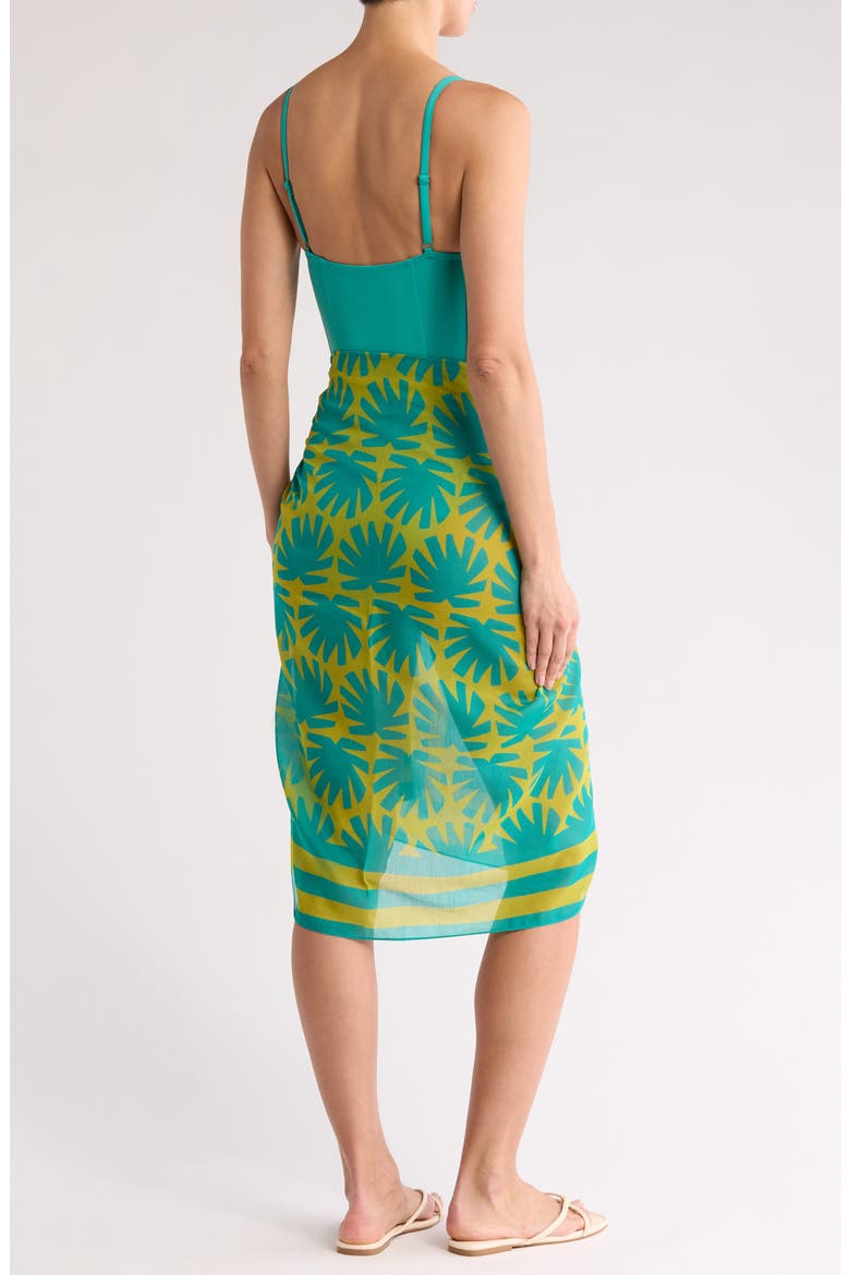 The Elena Abstract Print Cotton & Silk Cover-Up Pareo, Alternate, color, CHARTREUSE / TEAL
