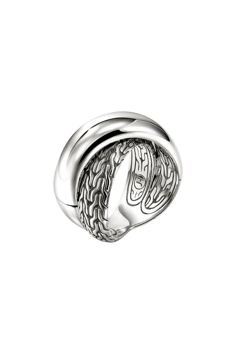 JH Essentials Sterling Silver 14mm Crossed Ring, Main, color, SILVER