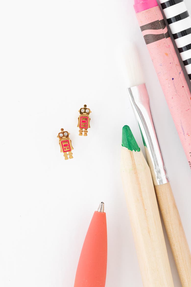 Robot Stud Earrings, Alternate, color, Multi