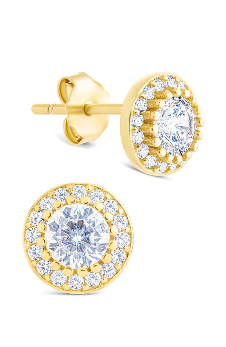 Sterling Forever Round Cut Cubic Zirconia Stud Earrings, Alternate, color, Gold
