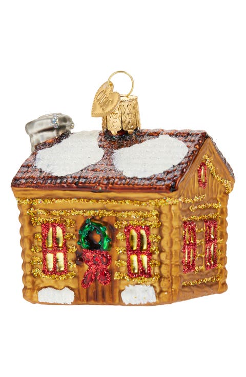 Log Cabin Glass Ornament