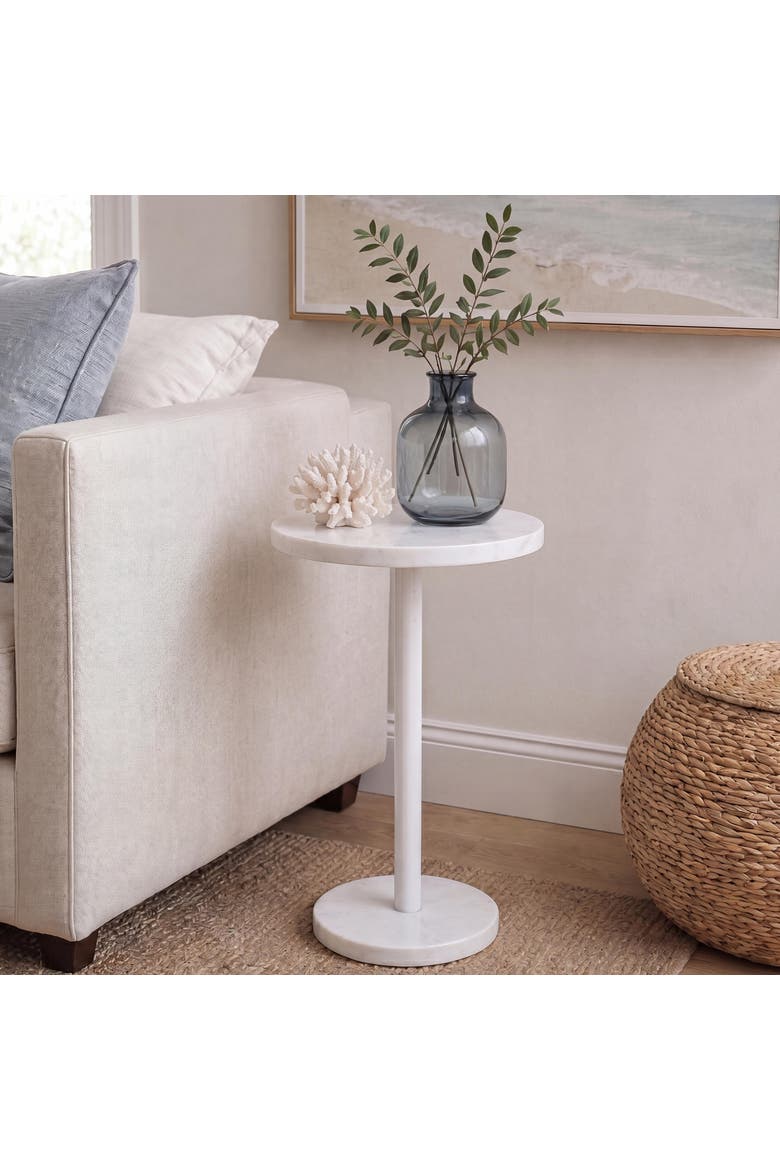 Cogsen Contemporary Natural Marble/Metal Pedestal Drink Table, Alternate, color, White