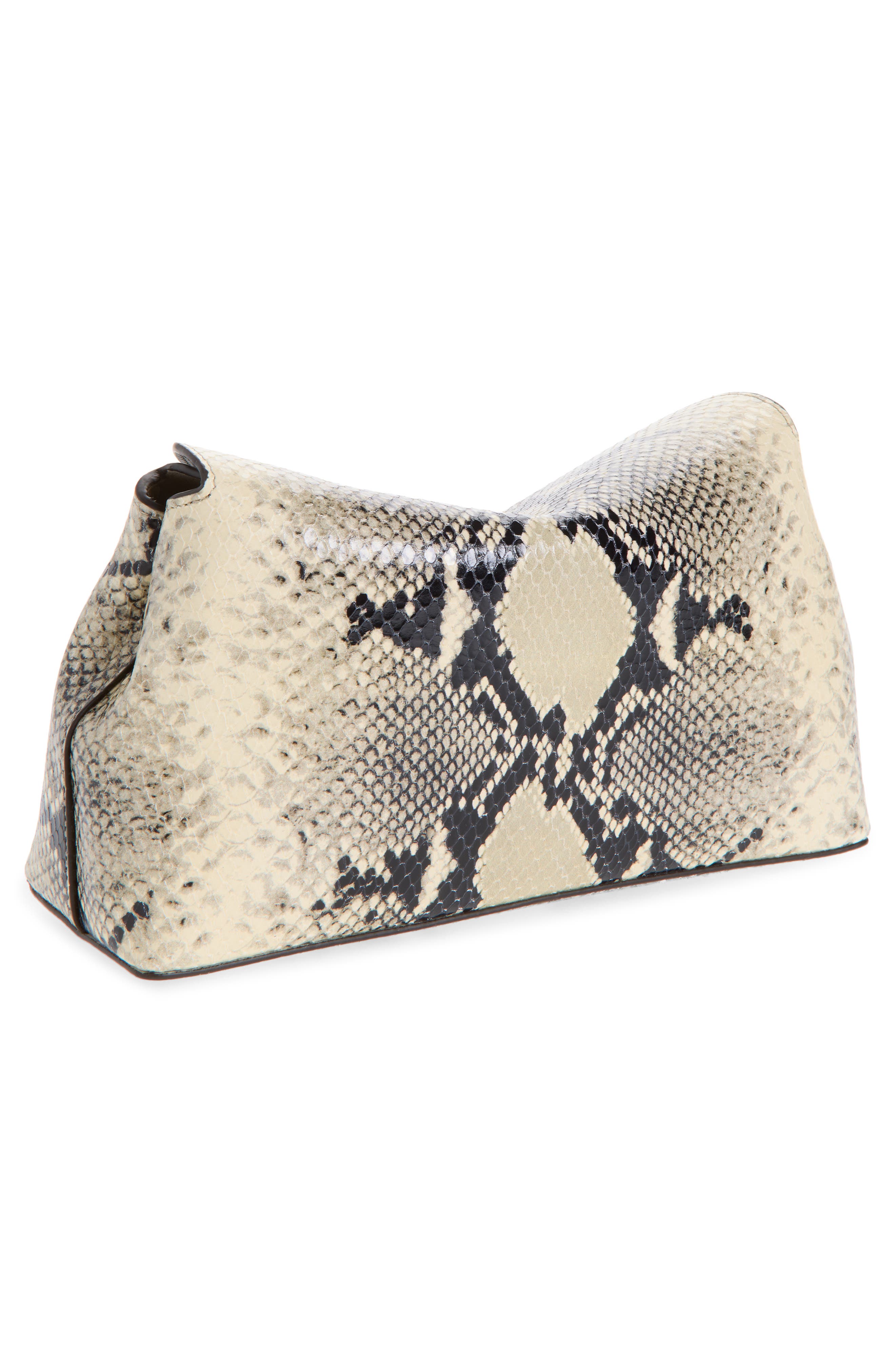 T-Lock Python Embossed Leather Clutch, Alternate, color, BLACK/ ECRU
