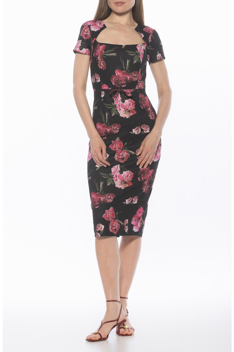 Alma Sheath Midi Dress, Main, color, BLACK FLORAL