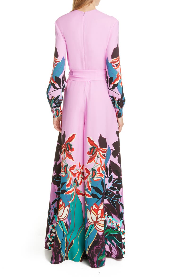 Orchid Print Long Sleeve Wide Leg Silk Cady Jumpsuit, Alternate, color, CHERRY BLOSSOM MULTICOLOR