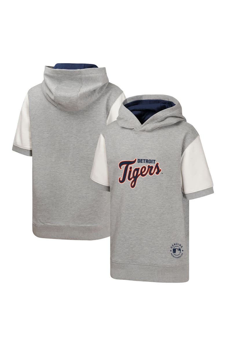 Outerstuff Youth  Heather Gray Detroit Tigers Line Up Short Sleeve Pullover Hoodie, Main, color, 
