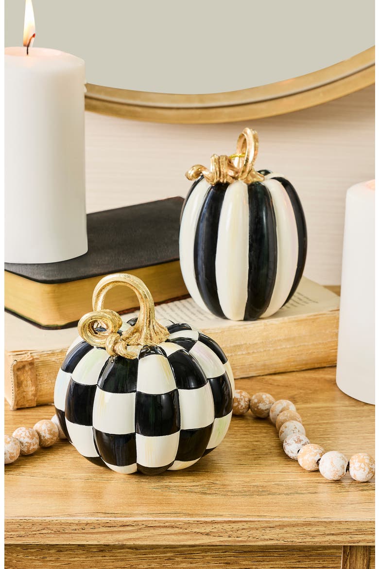 Courtly Check & Stripe Set of 2 Petit Pumpkins, Alternate, color, BLACK