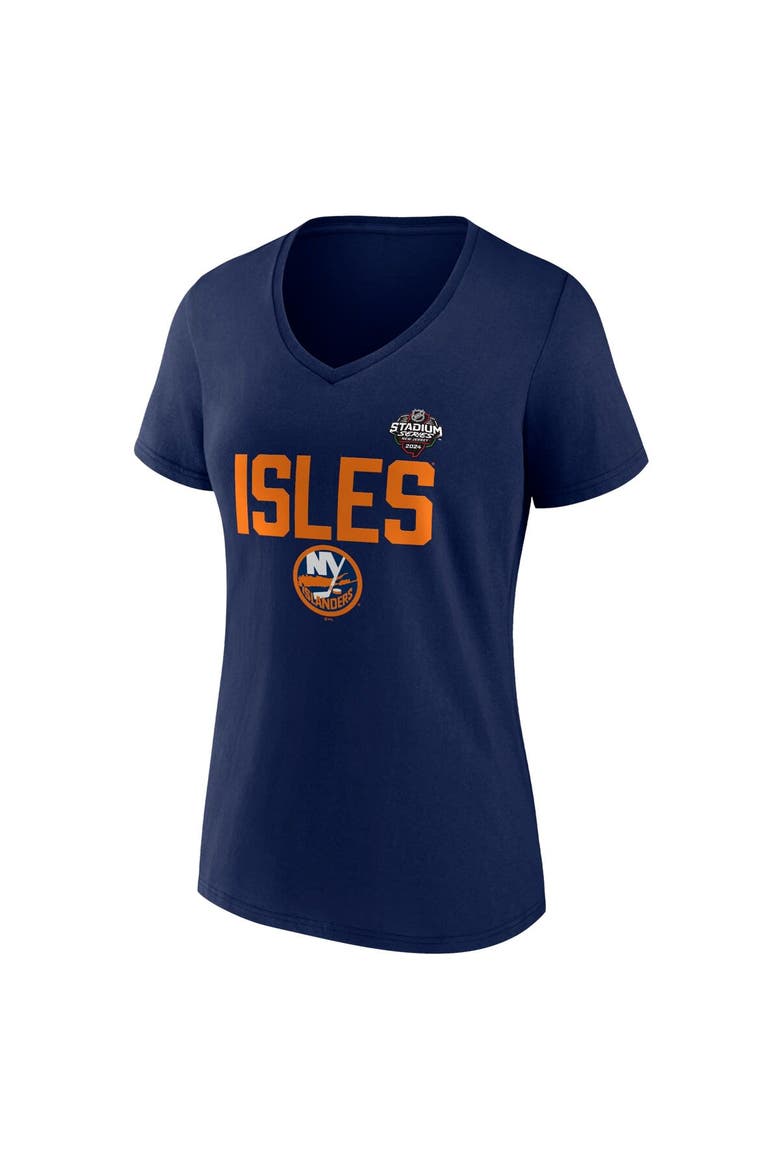 Women's Fanatics Branded  Navy New York Islanders 2024 NHL Stadium Series Logo V-Neck T-shirt, Alternate, color, Navy